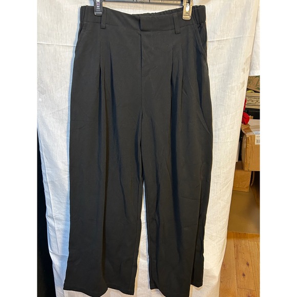 Halara Black Wide Leg Pleated Pullon Pants Womens Size 44 Flowy Comfortable - Picture 5 of 5
